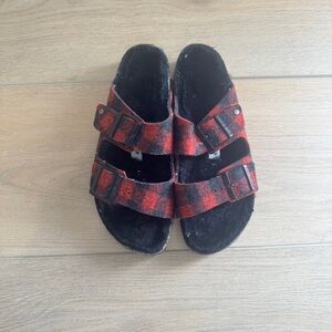 Birkenstock Sherling Checkered Sandals Size 40